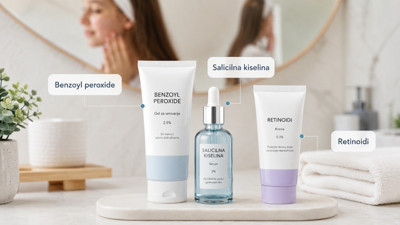 Proizvodi sa benzoyl peroxide, salicilnom kiselinom i retinoidima za negu tinejdžerskih akni